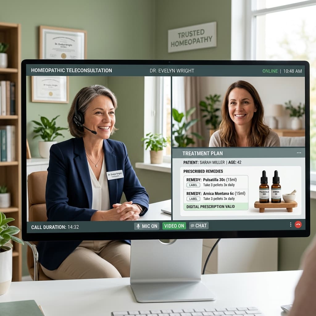 VitaHomeo premium online homeopathic doctor teleconsultation scene